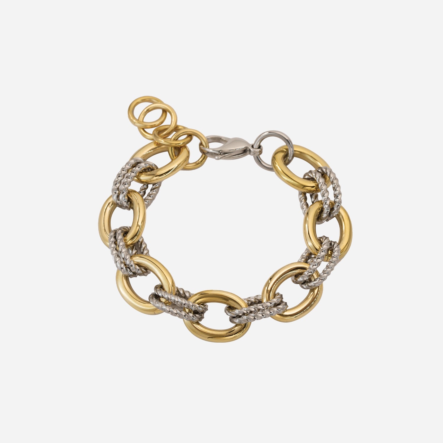 18K Gold & Silver Chain Link Fashion Bracelet