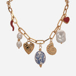 Porcelain Pearl Pendant Station Necklace