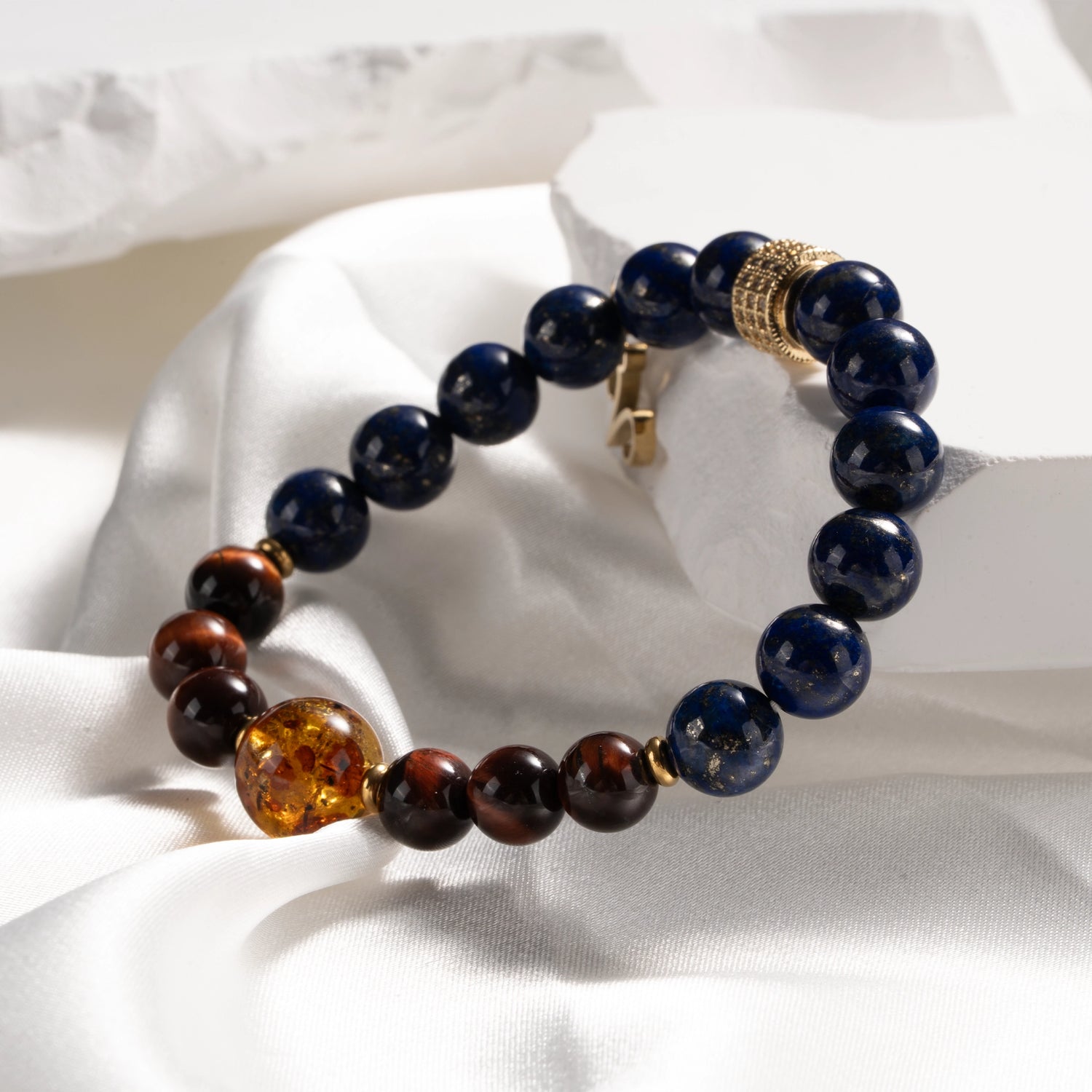 Aether Lapis Lazuli Red Tiger's Eye Piebald Amber Aries Bracelet