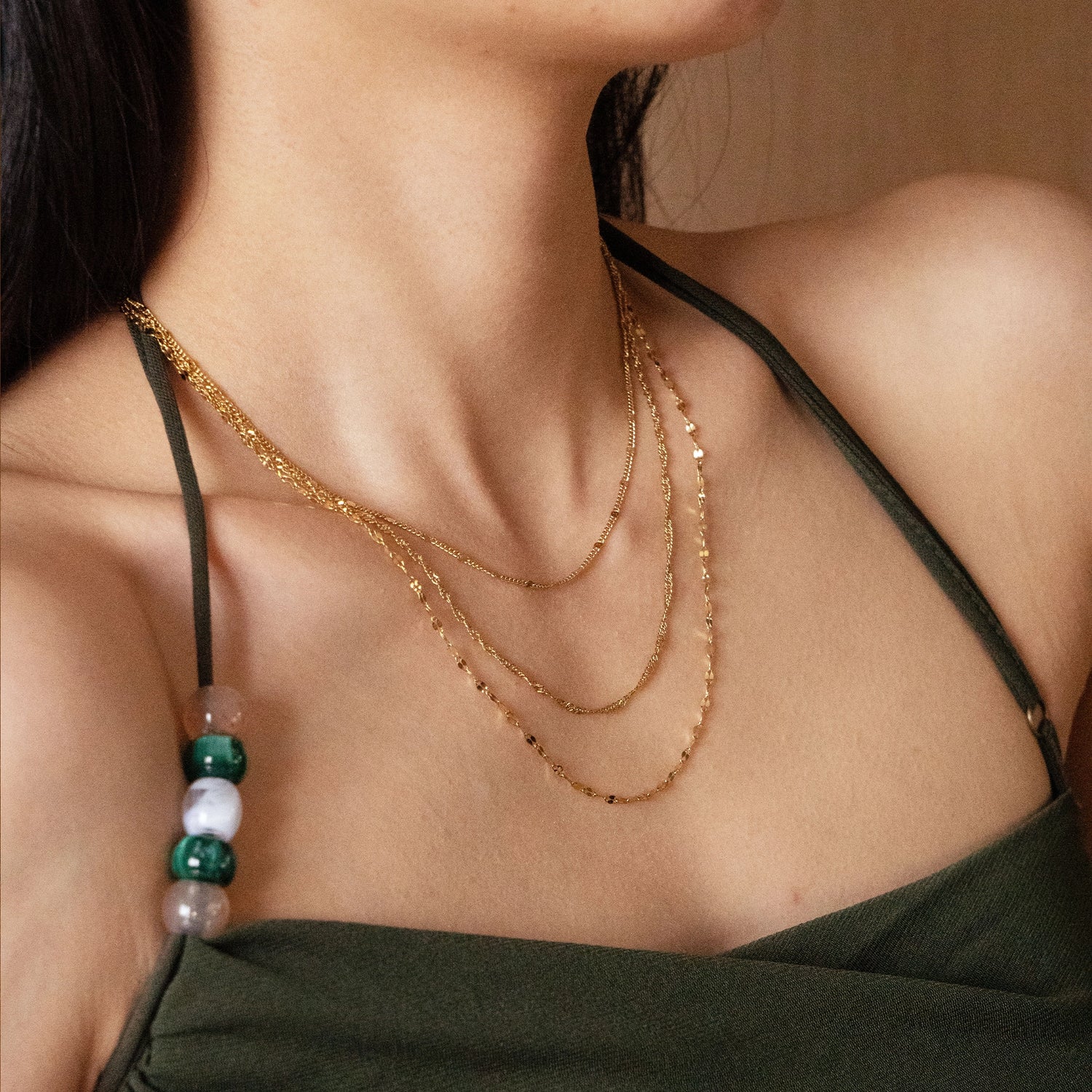 Gold personalized Triple-strand Necklace