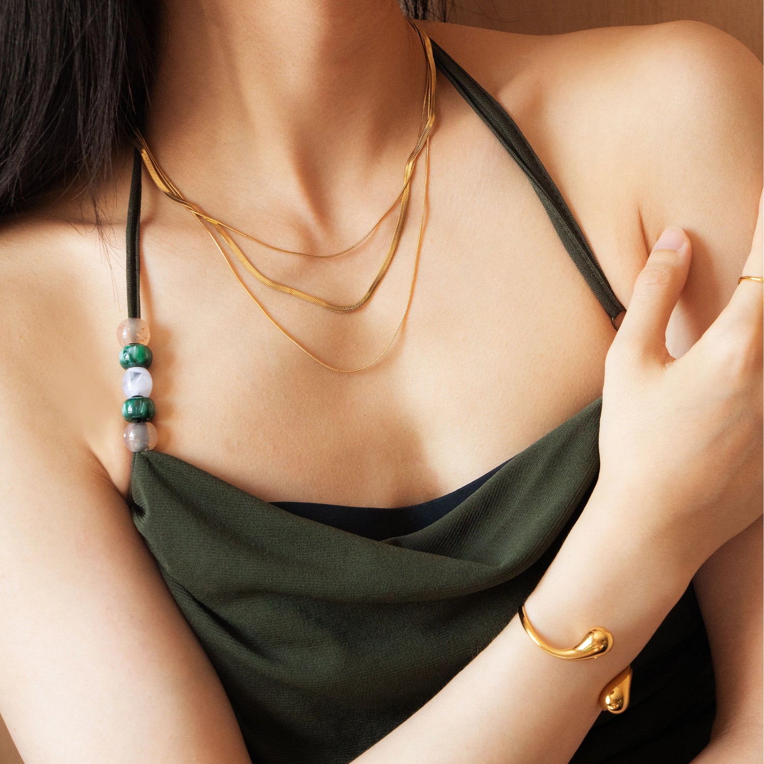 Herringbone & Thin Snake Chain Layered Necklace