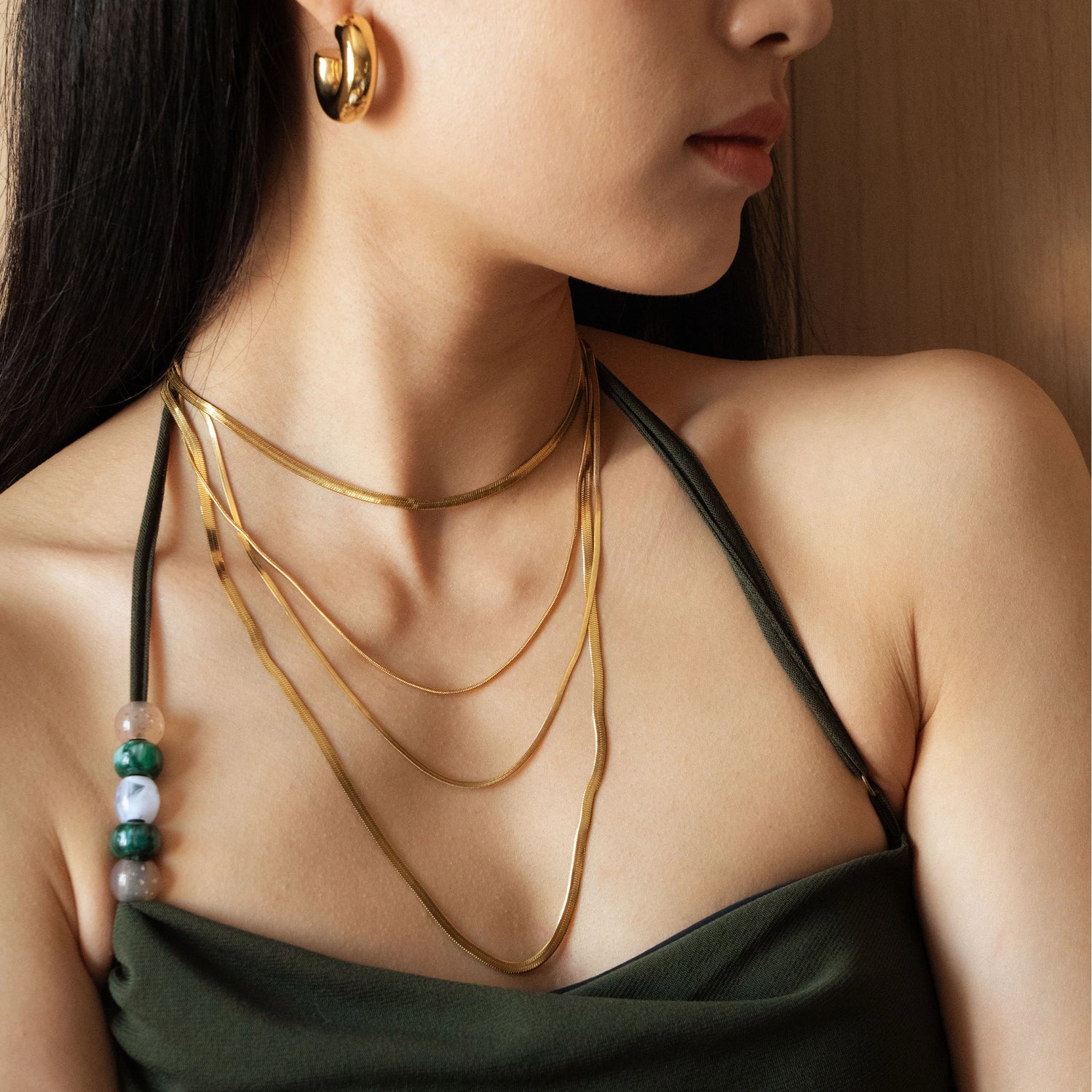 quadruple herringbone chain necklace